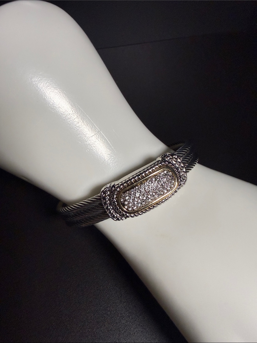 Silver Pavé Cable Cuff Bracelet with Gold Accent